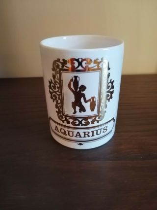Fabulous Vintage Hornsea Pottery Zodiac Mug - Star Sign Aquarius Rare White/gold
