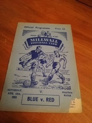 Rare 1955 Millwall Blue V Red Football Practice Match Programme