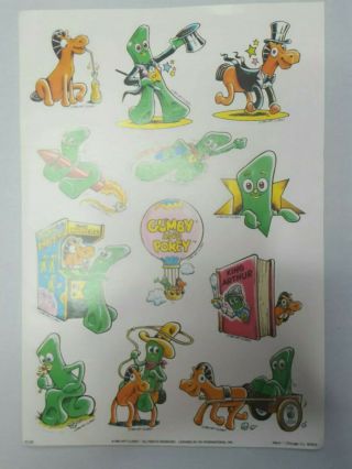 Rare Vintage Gumby And Pokey Self Adhesive Stickers 1 Sheet 1983