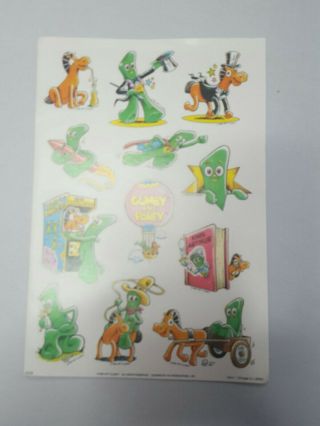 RARE VINTAGE GUMBY AND POKEY SELF ADHESIVE STICKERS 1 sheet 1983 2