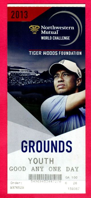 Rare 2013 Tiger Woods Golf Ticket/pass - Northwestern Mutual Tournament