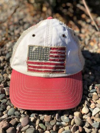 Rare Vtg 90s Polo Ralph Lauren 67 Usa Flag Strapback Baseball Hat Cap