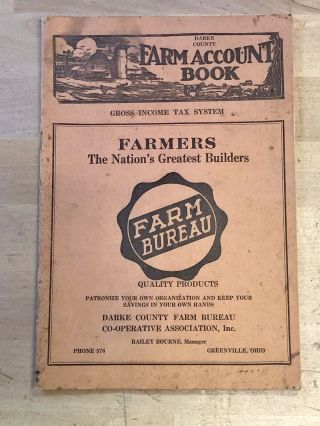 Vintage Farm Bureau Account Book & Agriculture Aids Greenville Ohio Farmers Rare