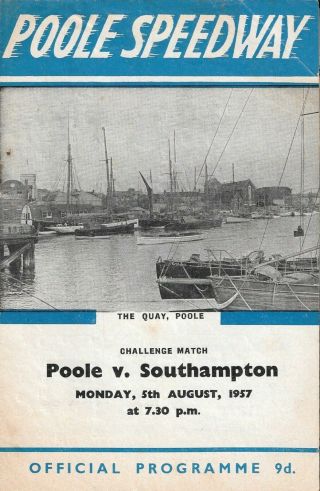 1957 Poole V Southampton Speedway Programme (5/8/57) Rare Open Licence Season