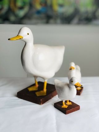 Vintage Wooden Ducks - Set Of 3.  Hand Carved From Solid Wood.  Rare Collectible.