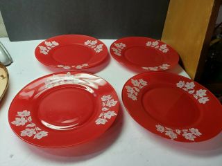 Rare Anchor Hocking Rainbow Fired On Red Dogwood Luncheon Plate Set