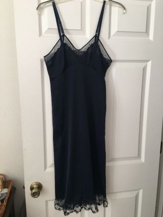 Rare Vintage Luxite By Holeproof Navy Blue Nylon W/lace Full Slip - Size 34 Usa