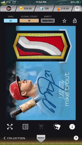 Topps Bunt Digital Mike Trout 2018 Dynasty Sig Relic Rare 50cc