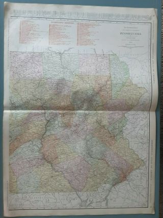 1914 Antique Map - Rare 20.  5 " X 28 " Large Map Of Pennsyvania W/ Railroads