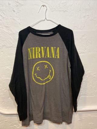 Vintage Style Nirvana Band T Shirt Raglan Size Mens Xl Rare Grunge