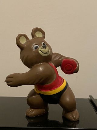 V Rare Olympic Mascot Moscow 1980 Figure Figurine Misha Bear Discus Athletics