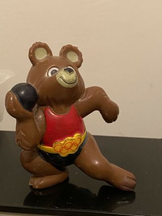 V Rare Olympic Mascot Moscow 1980 Figure Figurine Misha Bear Shot Put Athletics