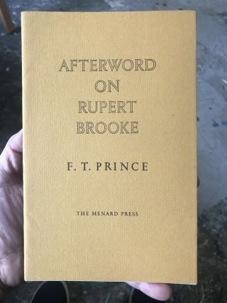 F T Prince / Afterword On Rupert Brooke 1st Edition 1976 Rare Softcover