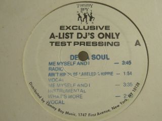 De La Soul Me Myself And I 12 " Orig 1989 Tommy Boy Tb 926 Rare Test Press Promo