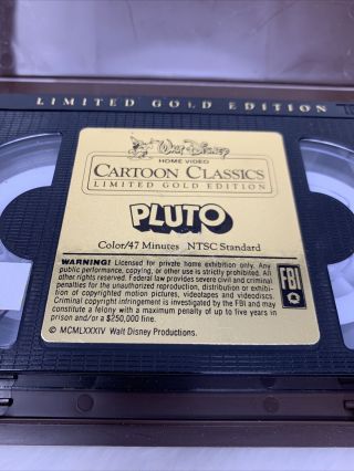 Walt Disney Limited Gold Edition Pluto Cartoon Classics (VHS 1984) RARE OOP HTF 3