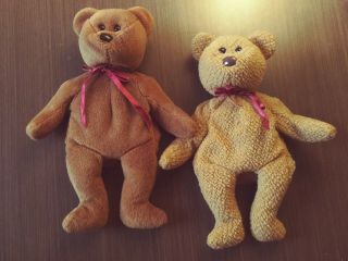 Rare W/o H/t Curly And Teddy 1993 Ty Beanie Baby Pair