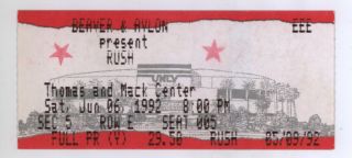 Rare Rush The Band 6/6/92 Las Vegas Nv Thomas And Mack Center Ticket Stub