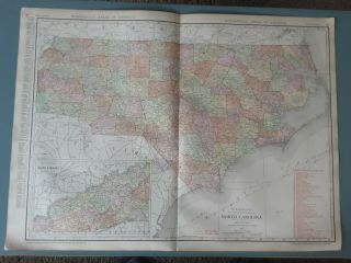 1914 Antique Map - Rare 20.  5 " X 28 " Large Map Of North Carolina W/ Railroads
