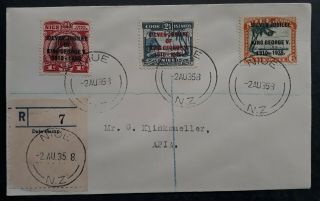 Rare 1935 Niue Registered Cover Ties 3 Kgv Silver Jubilee Stamps Niue