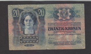 20 KRONEN VG PROVISIONAL BANKNOTE FROM TRANSYLVANIA 1918 OLD DATE 1913 RARE 2