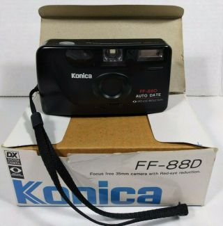 Rare Konica Ff - 88d Auto Date Point & Flash 35mm Camera W/ Box