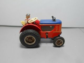 Gama Made In Western Germany Tractor With Farmer Red Tin Plate Clock Work Rare