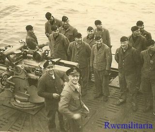 Rare Kriegsmarine Submariners & Officers On U - Boat Deck By 8.  8cm Gun