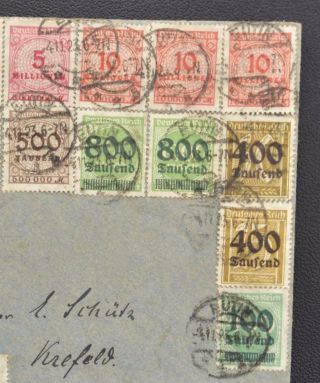 GERMANY 1923 RARE Unusual 100000000 Marks Hyper Inflation Period Cover EUTIN to 3