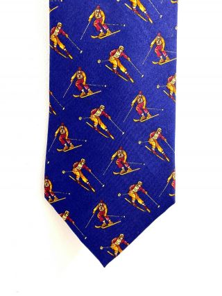 Rare Necktie Polo By Ralph Lauren Vintage Blue Ski Skier 4 X 58 " Silk 1990s