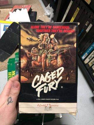 Caged Fury World Premiere Case Only Oop Rare Slip Big Box Htf Vhs