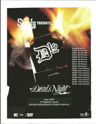 Eminem D12 D 12 Rare 2001 Devils Promo Trade Ad Poster For Night Cd Usa