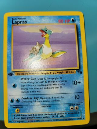 Lapras 25/62 1st Edition Fossil Set Rare 1999 Non - Holo Pokemon Card