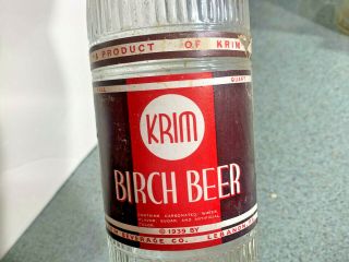 Vintage Soda Bottle Rare Quart 1939 Krim Birch Beer Krim Beverages Lebanon Pa