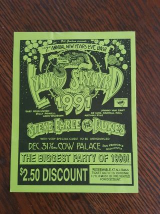 1990 Cow Palace Lynyrd Skynyrd Years Eve Bash Handbill Rare