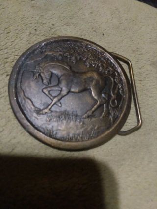 Vtg Rare Unicorn Brass Belt Buckle By Indiana Metal Craft 1976
