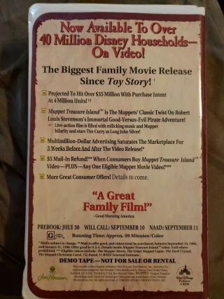 Rare DEMO PROMO VHS Muppet Treasure Island - Jim Henson ' s Muppets 2