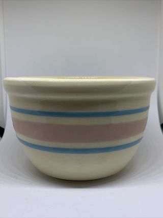 Vintage Mccoy Pottery Bowl Beige Pink Blue Stripe 1 Pint 125 Usa Made Rare Htf