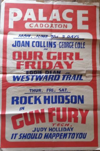 Rare Cadoxton Palace Barry Film Poster 1953 Joan Collins George Cole Rock Hudson