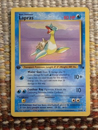 Lapras 25/62 1st Edition Fossil Set Rare 1999 Non - Holo Pokemon Card Nm