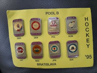 Rare 1995 Pool B Iihf World Championships Bratislava Ice Hockey Pin Set