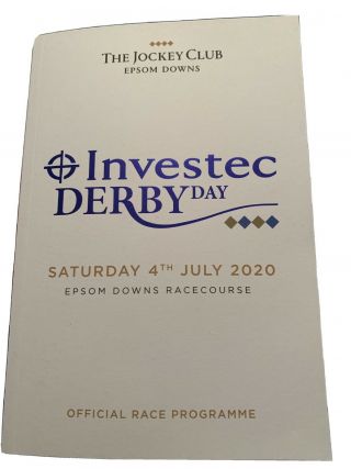Epsom Investec Derby Day 2020 Race Card Rare Official Programme.