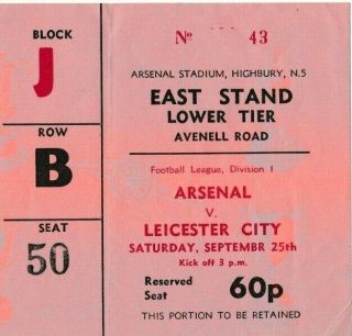 Rare Football Ticket Arsenal V Leicester City 1971