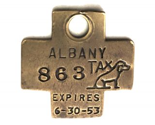 Rare Vintage 1953 Dog License Brass Tag: Albany (ga?) W/seated Dog Image