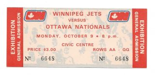 Somewhat Rare 1972 Ottawa Nationals Wha Full Ticket Vs Bobby Hull 