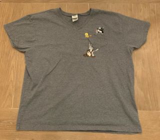 Vintage Rare Warner Bros Looney Tunes Embroidered Pocket T Shirt Tee Xl