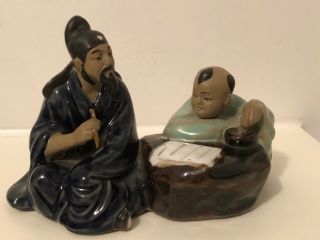 Rare Vintage Chinese Shiwan Mudman Figure Men Reading/writing Scroll Vgc