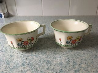 Vintage 1930s Art Deco Crown Devon Fielding Poppy 2 X Tea Cups Vgc Rare