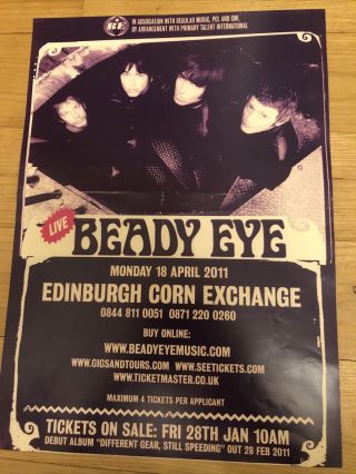 Beady Eye,  Edinburgh,  Scotland.  Rare Promo Concert Gig Poster 18th April 2011