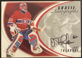 2002 - 03 Itg Be A Player Jose Theodore Goalie Autographs Jt Canadiens Auto Rare