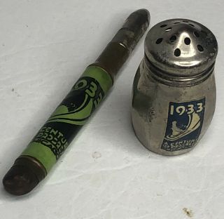 1933 Chicago Worlds Fair Century Of Progress Salt Shaker & Pencil Souvenir Rare